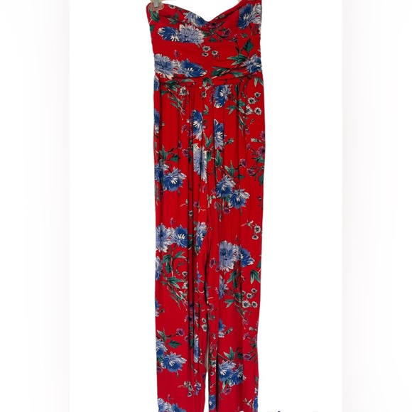 Band of Gypsies Strapless Smocked Ruched Floral High Waisted Red Romper S - Picture 6 of 13